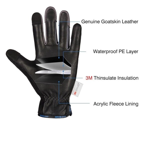 COOLJOB Leather Gloves Waterproof Winter Max Touch Screen 3M Thinsulate Medium - Picture 4 of 13